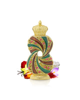 al haramain tanasuk perfume oil bottle surrounded with fragrance notes like saffron and amber shows against white background