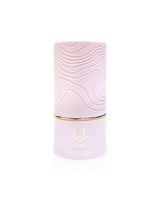 al absar rania Pink cylindrical container with gold accents on a white background