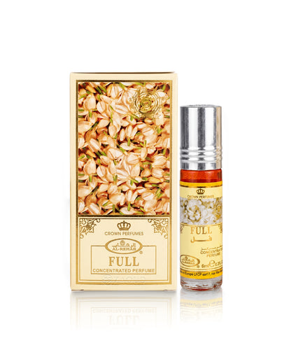 al rehab full perfume oil bottle shows beside its packaging against white background