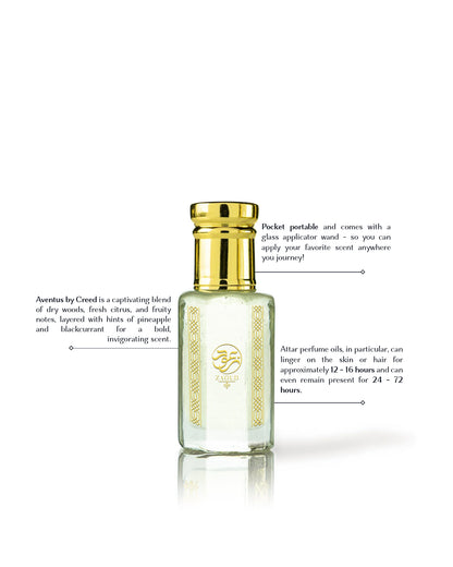 altus perfume oil bottle with written informations around against white background