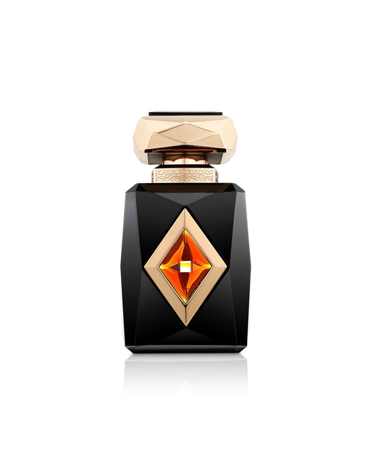 french avenue amber saffron perfume bottle shows against white background