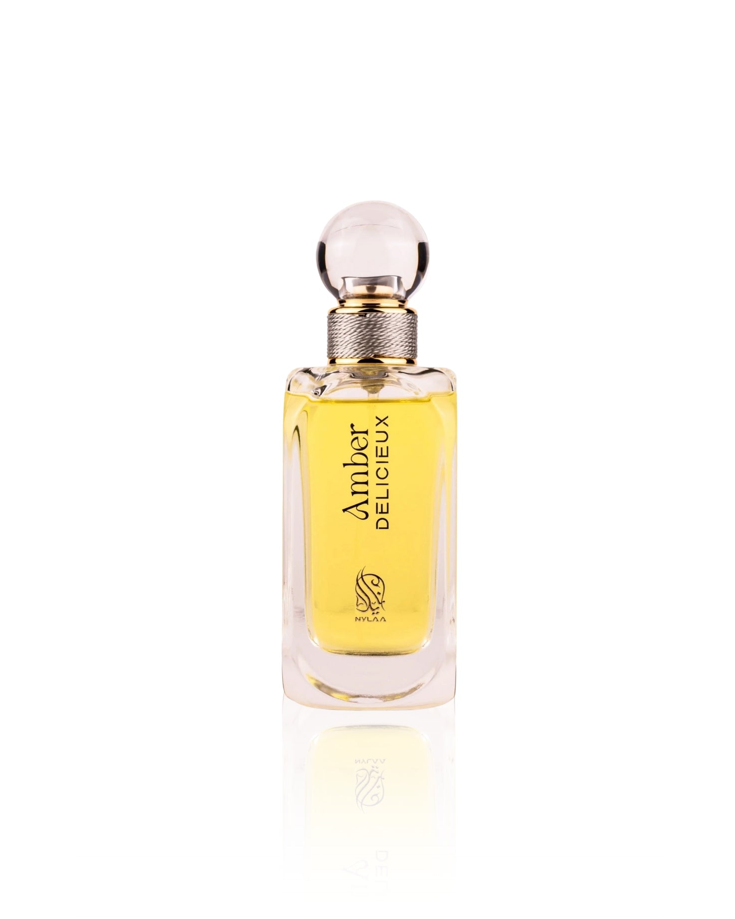amber delicieux edp perfume bottle against white background
