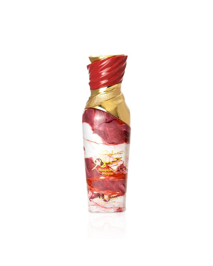 arabiyat prestige gelato raspberry ripple Decorative bottle with red and gold accents on a white background