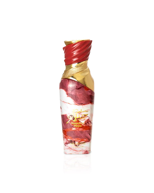 arabiyat prestige gelato raspberry ripple Decorative bottle with red and gold accents on a white background