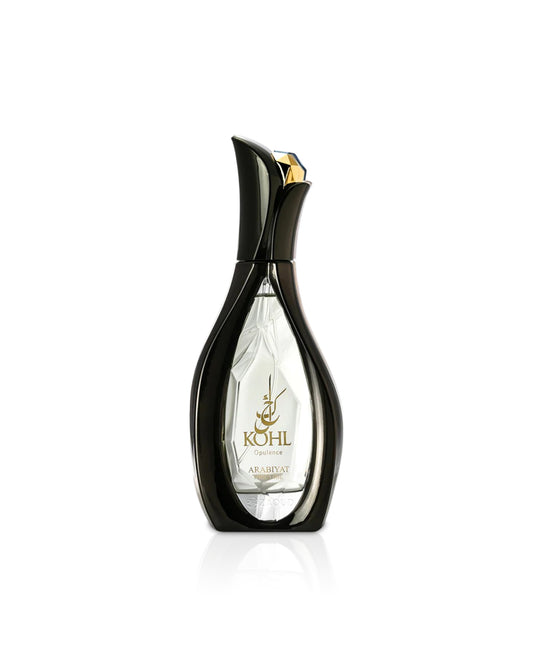 arabiyat prestige Kohl Opulence Black perfume bottle with gold cap on a white background