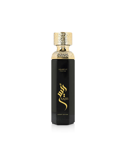 arabiyat prestige raees luxury edition black bottle shows against white background