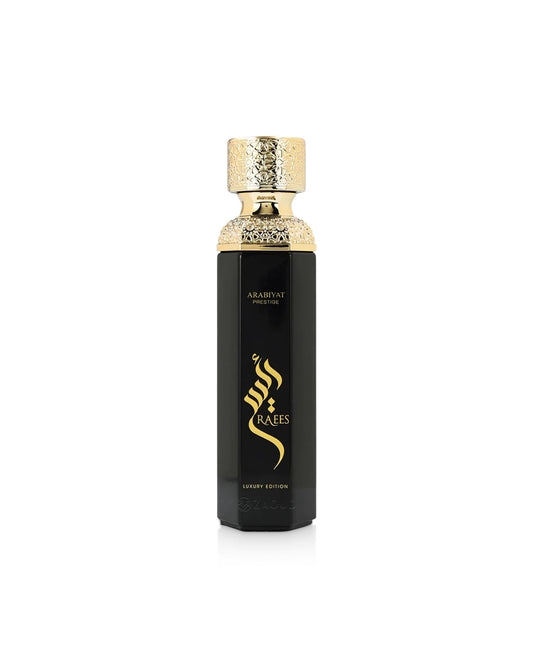 arabiyat prestige raees luxury edition black bottle shows against white background