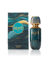 arabiyat prestige ramad earthy perfume bottle shows beside its packaging against white background