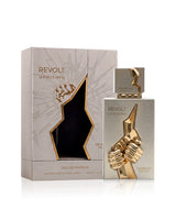 arabiyat prestige revolt uprising perfume bottle shows beside its packaging against white background