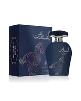 arabiyat restige al faris kenz perfume bottle beside packaging against white background