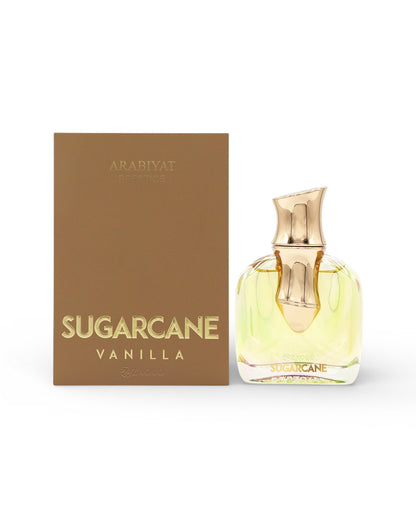 arabiyat prestige sugarcane vanilla perfume bottle shows beside its packaging against white background