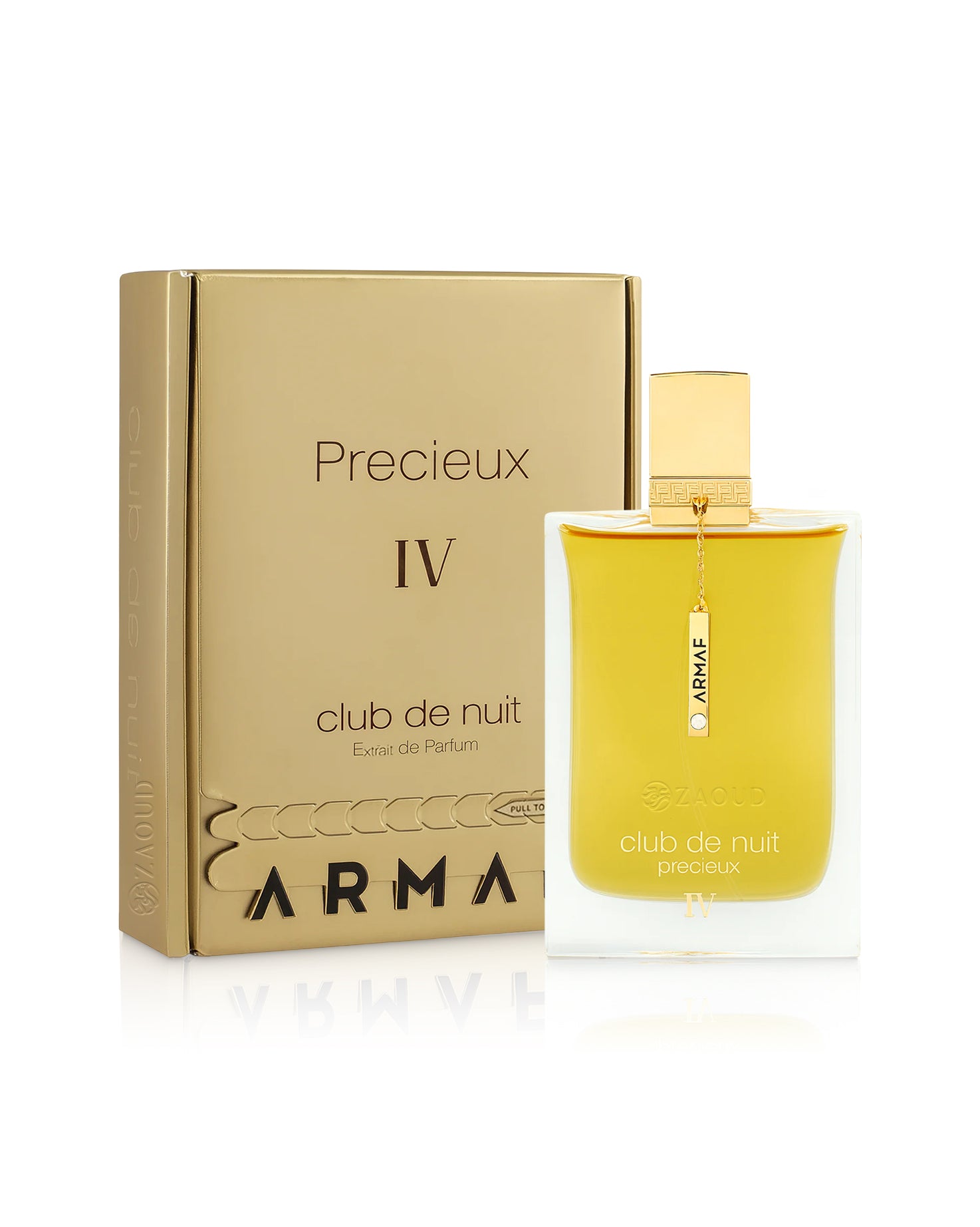 club de nuit armaf precieux iv perfume bottle shows beside its box against white background