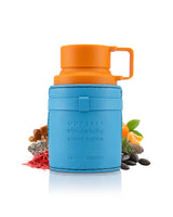 armaf odyssey mandarin sky limited edition perfume bottle surrounded with fragrance notes like saffron and orange shows against white background