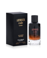 paris corner Perfume bottle and packaging of Armour Code Uomo by Pandora Scents on a white background