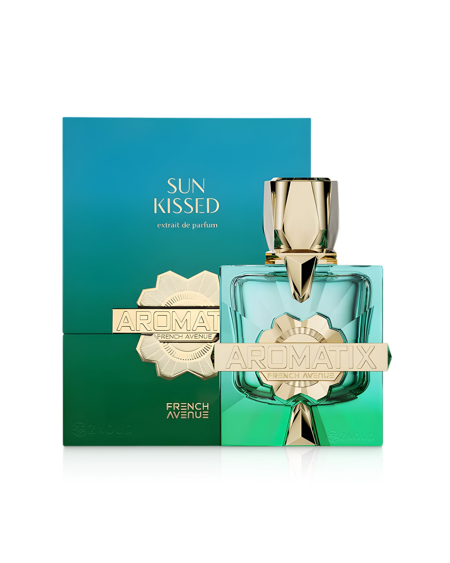 aromatix sun kissed perfume bottle shows beside its box against white background