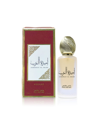 asdaaf ameerat al arab hair mist bottle shows beside its box against white background 