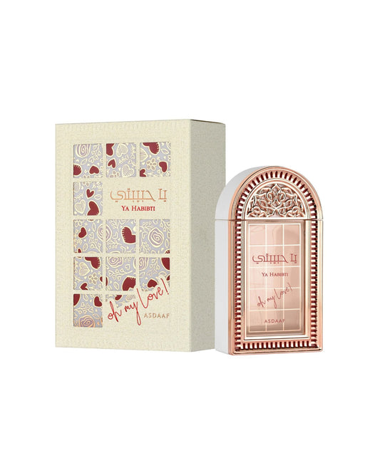 asdaff yaa habibti perfume bottle and packaging against white background