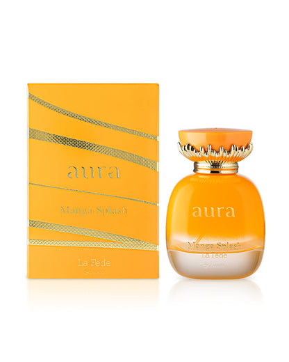 la fede aura manga splash perfume bottle shows beside its box against white background