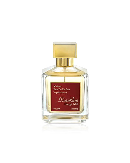 barakkat rouge 540 eau de parfum by fragrance world perfume bottle shows against white background