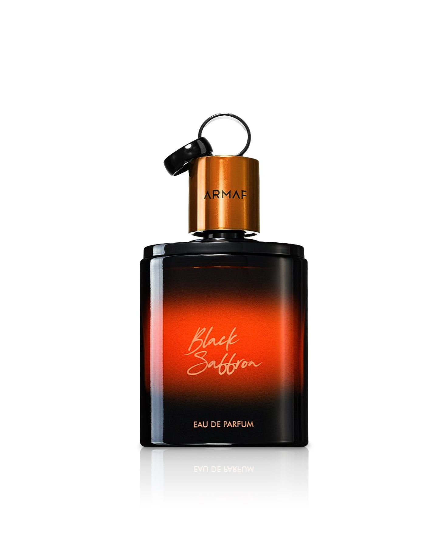 black saffron by armaf perfume bottle shows against white background