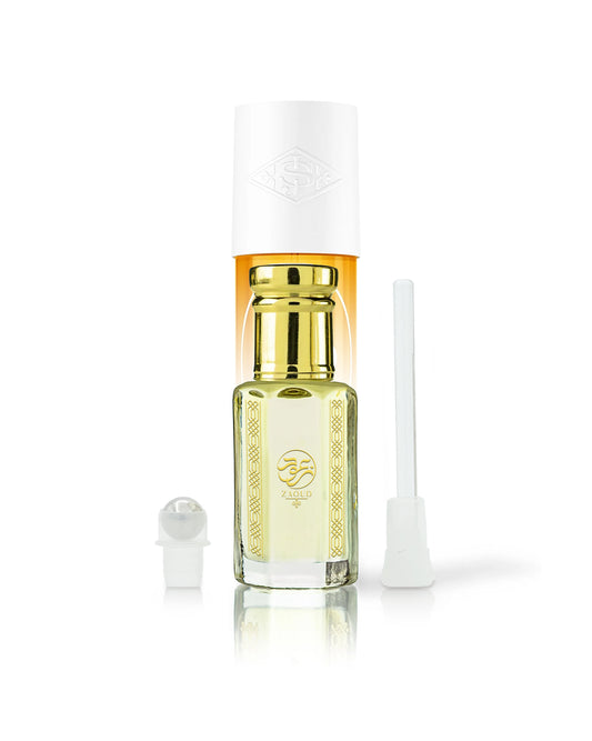chiara perfume oil bottle beside roller and stick with cheirosa 62 bottle behind shows against white background 