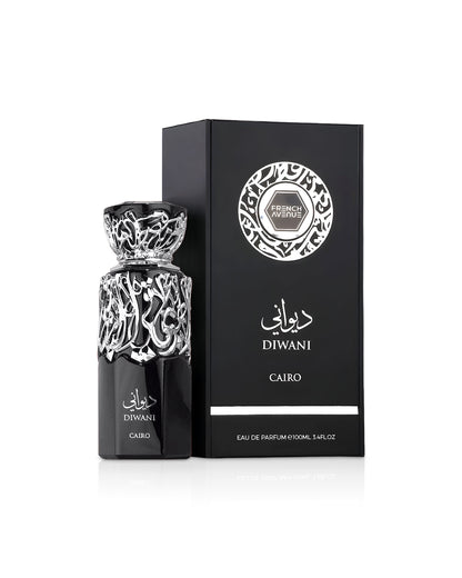 french avenue diwani cairo perfume bottle shows beside its box against white background