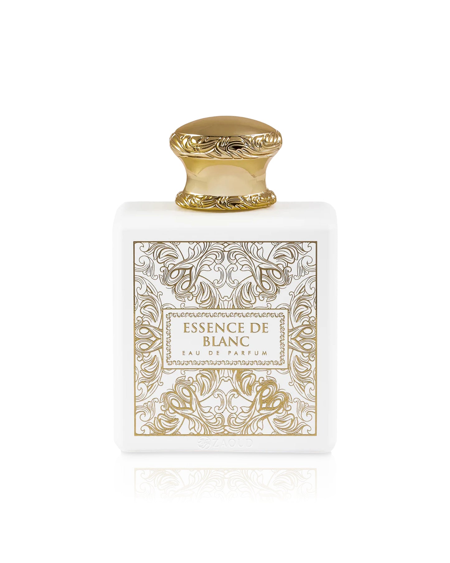essence de blanc perfume bottle shows against white background
