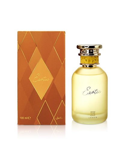 ahmed al maghribi exotic perfume bottle shows beside its box against white background