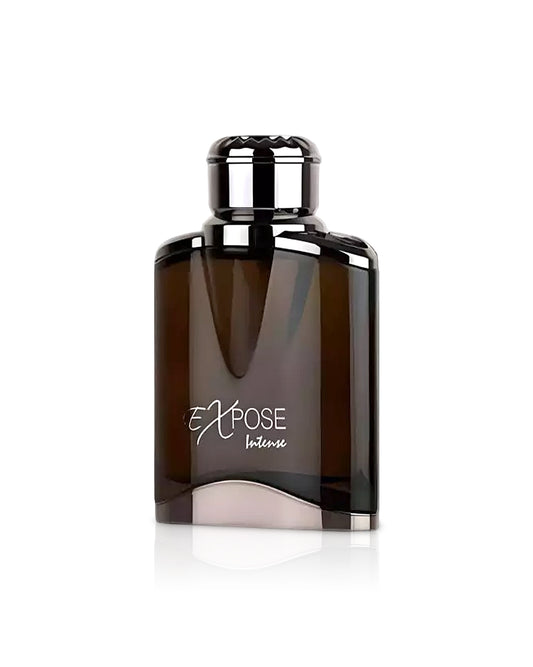 expose intense by maison alhambra perfume bottle shows against white background