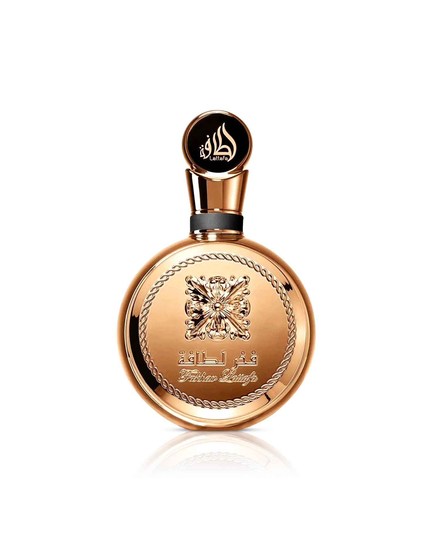 lattafa fakhar gold extrair perfume bottle shows against white background