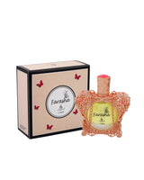 farasha perfume oil bottle by khadlaj perfume shows beside its box against white background