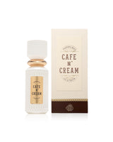 fragrance world cafe n' cream perfume bottle and packaging on a white background