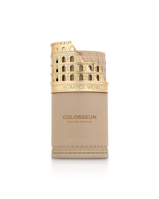 fragrance world colosseum perfume bottle shows against white background