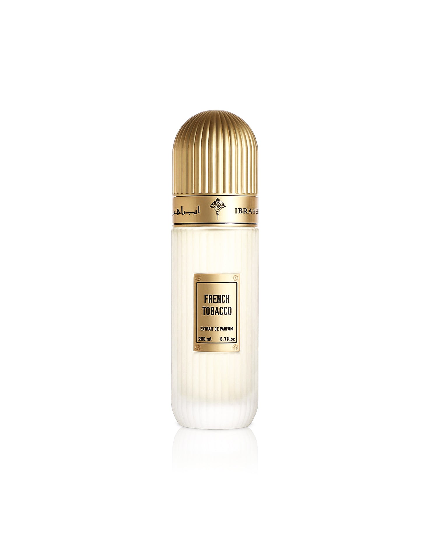 Ibrahim Al Qurashi French Tobacco extrait de parfum bottle shows against white background