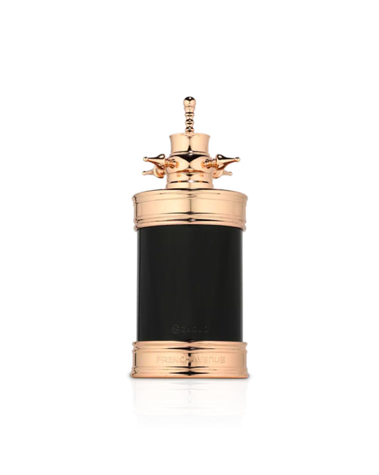 french avenue axis Black and gold cylindrical container with decorative top on a white background