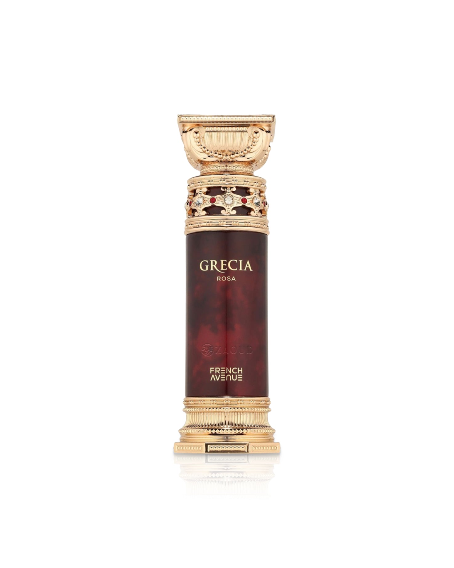 french avenue grecia rosa perfume bottle shows against white background