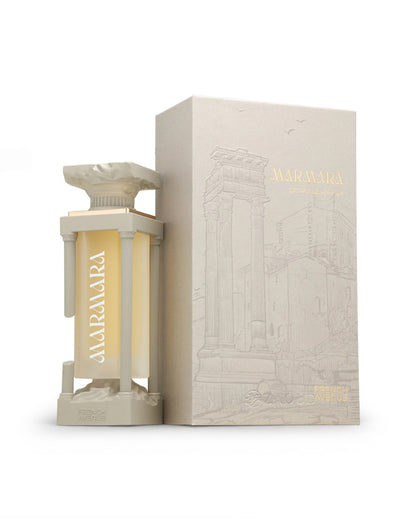french avenue marmara perfume bottle shows beside packaging against white background