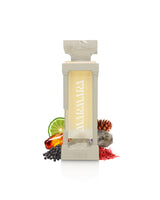 french avenue marmara perfume bottle surrounded by fragrance notes like spices shows against white background