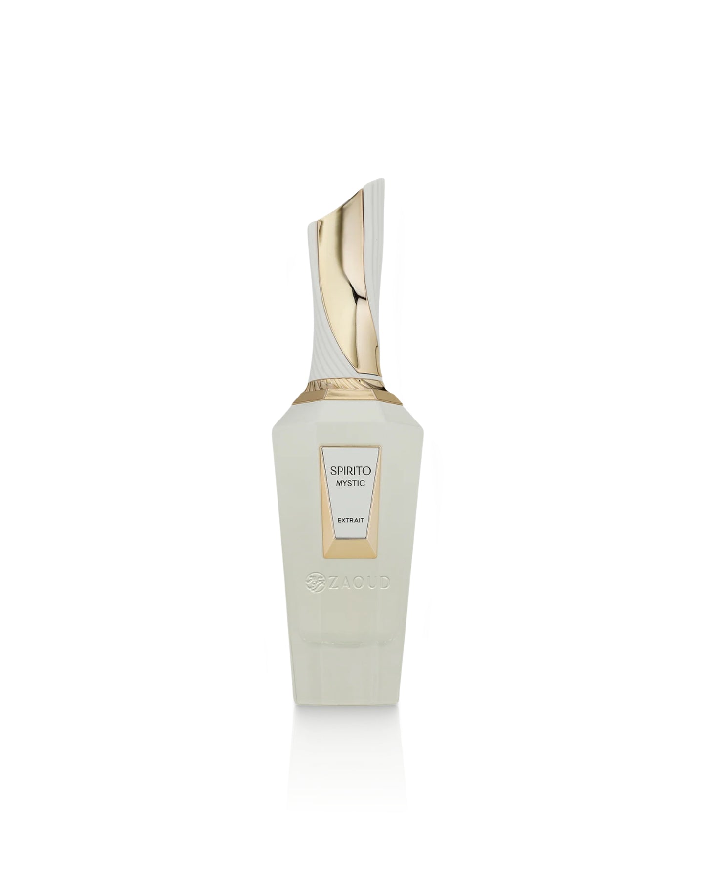 A bottle french avenue spirito mystic, featuring a frosted off-white bottle with a metallic gold cap and a gold-bordered label, set against a plain white background.