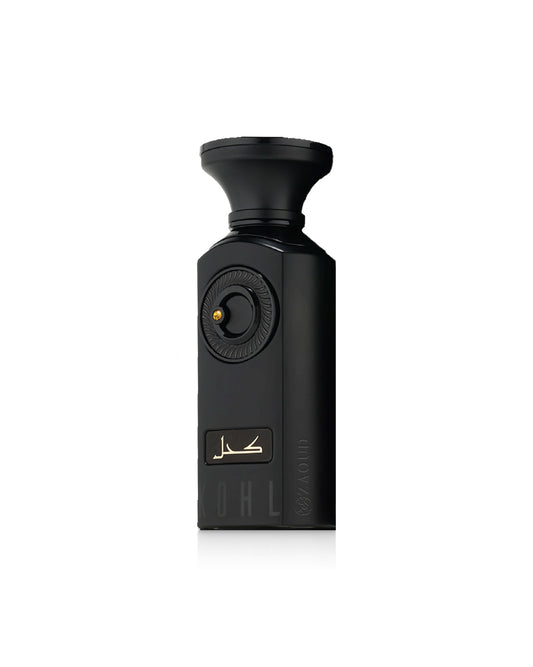 french avenue kohl perfume black bottle with gold accents on a white background