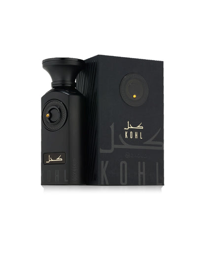 french avenue kohl perfume  black bottle and packaging on a white background