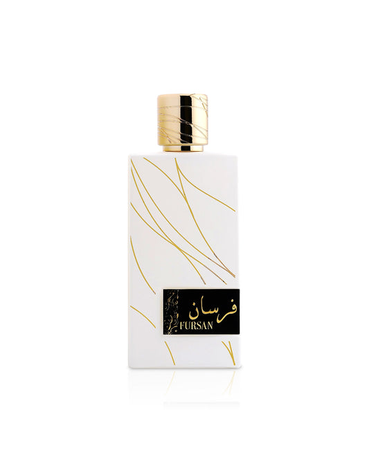 fursan white perfume bottle shows against white background