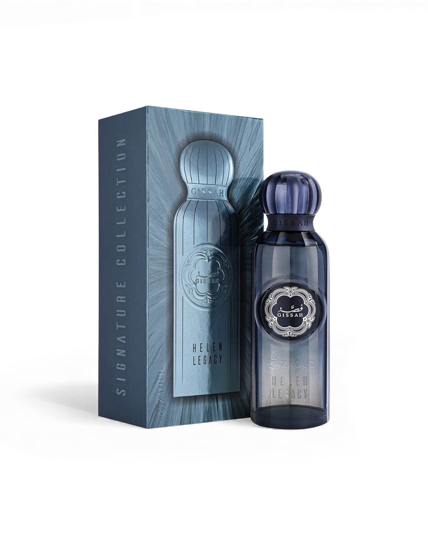 Gissah Helen Legacy Perfume bottle and packaging with 'Signature Collection' branding on a white background