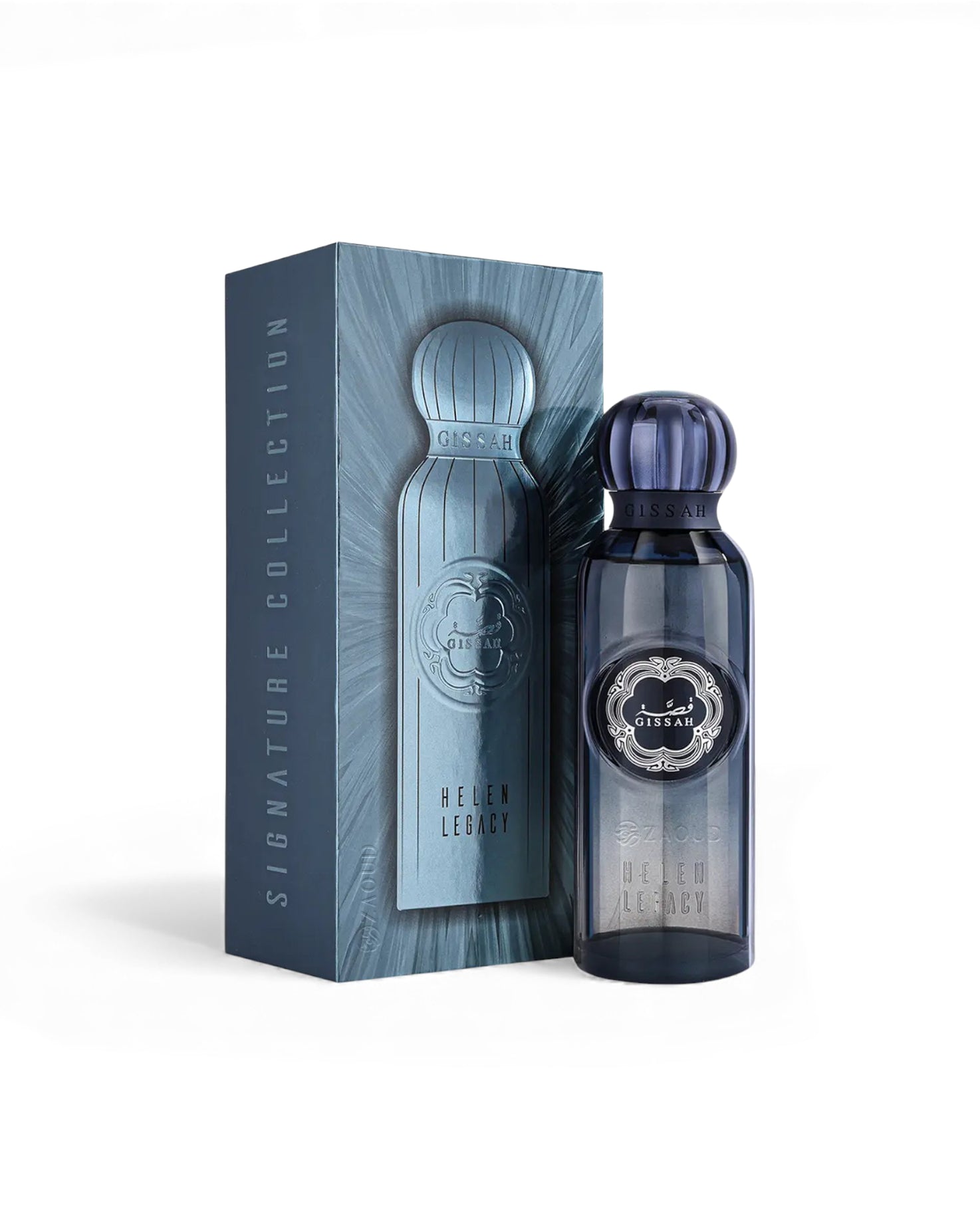 Gissah Helen Legacy Perfume bottle and packaging with 'Signature Collection' branding on a white background