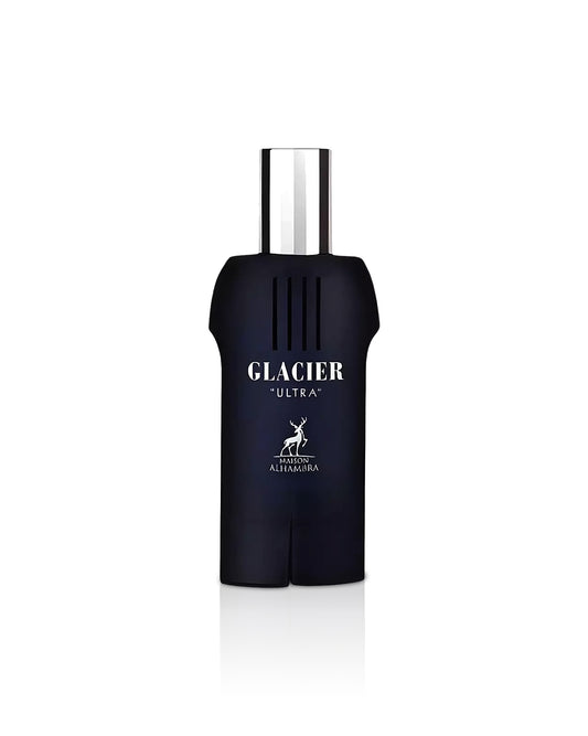 glacier ultra by maison alhambra by perfume bottle against white background