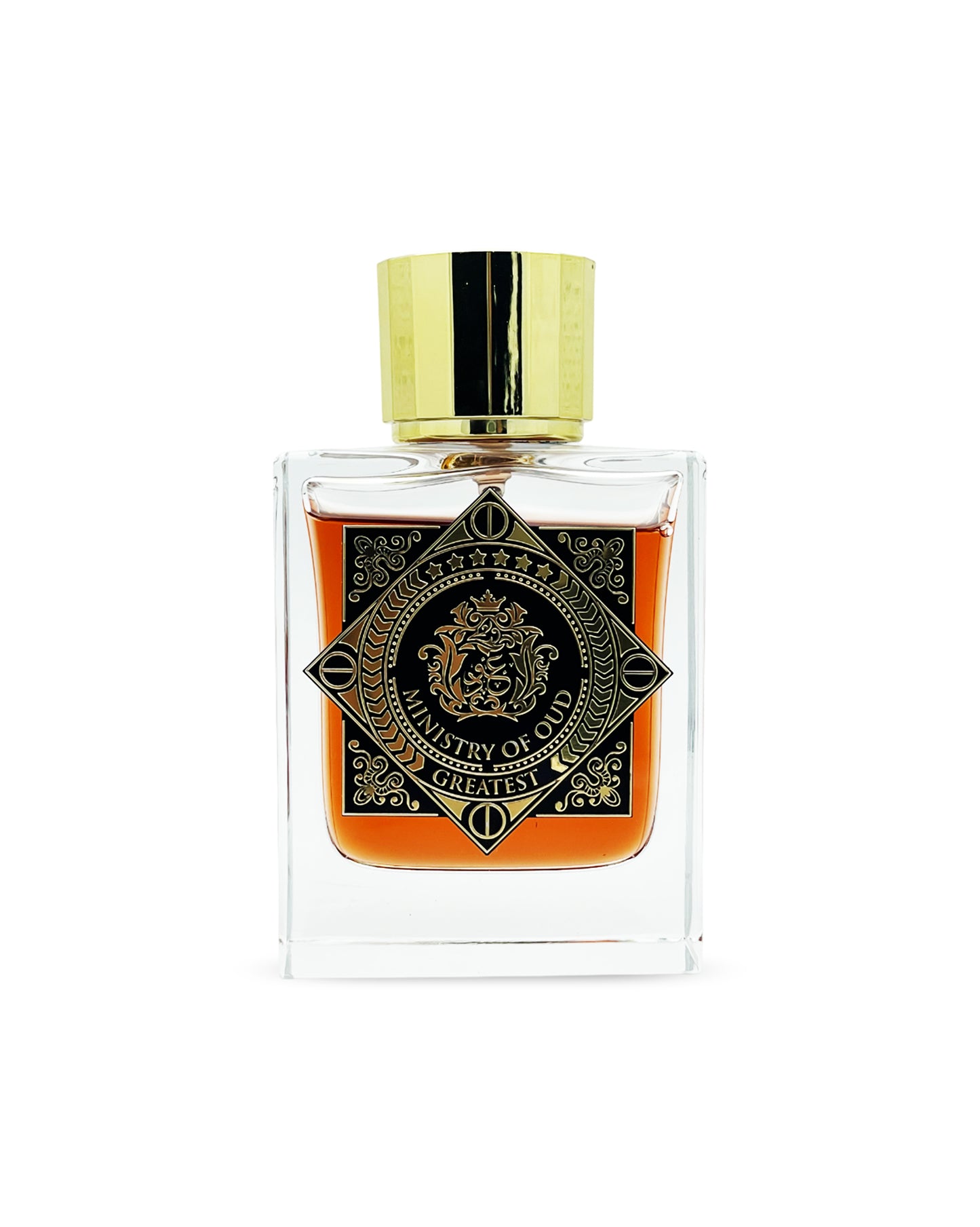 greatest extrait de parfum by ministry of oud perfume bottle shows against white background