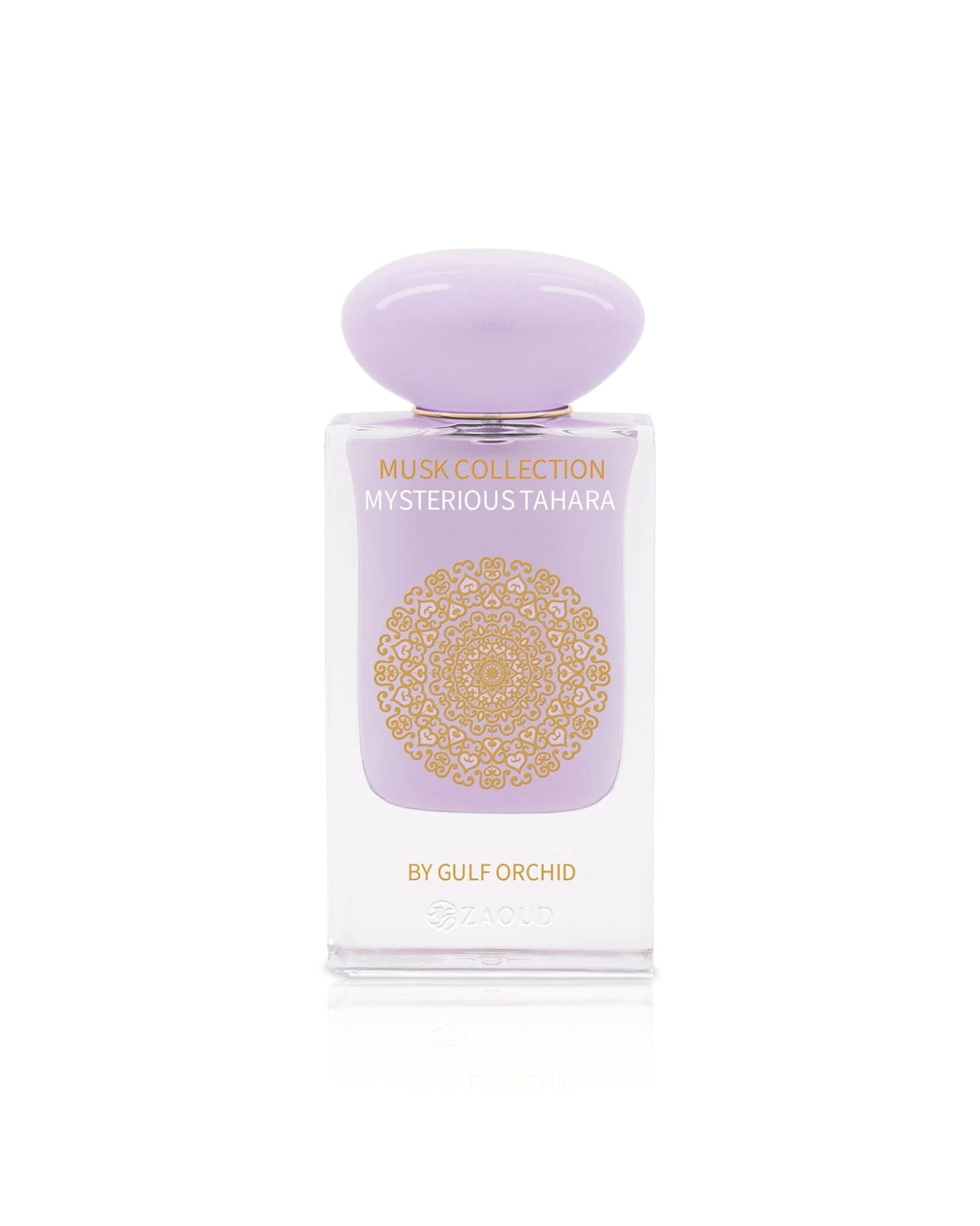 Perfume bottle labeled 'Mysterious Tahara' by Gulf Orchid on a white background