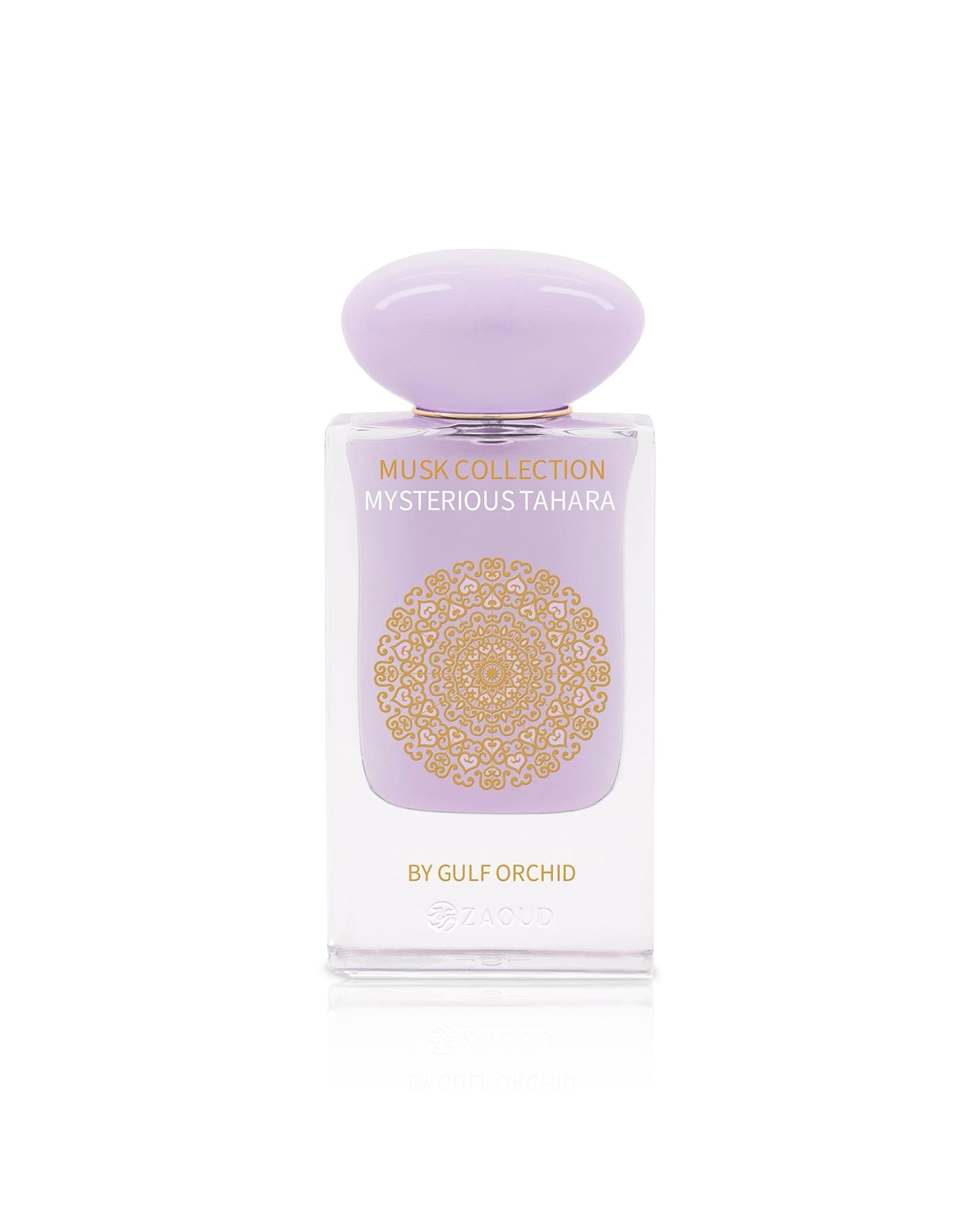 Perfume bottle labeled 'Mysterious Tahara' by Gulf Orchid on a white background