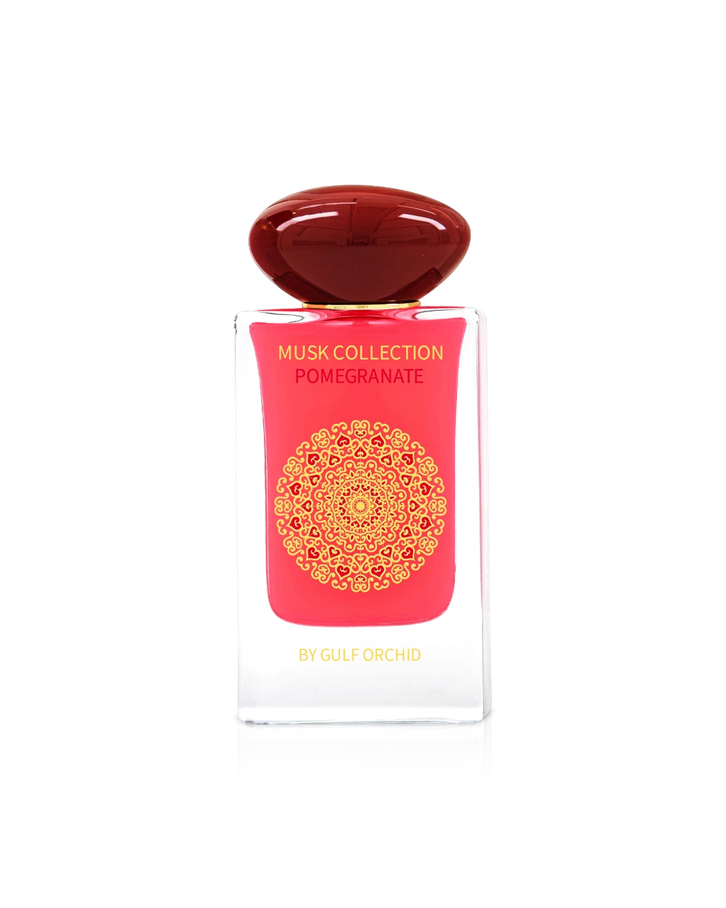 gulf orchid pomegranate perfume bottle shows against white background