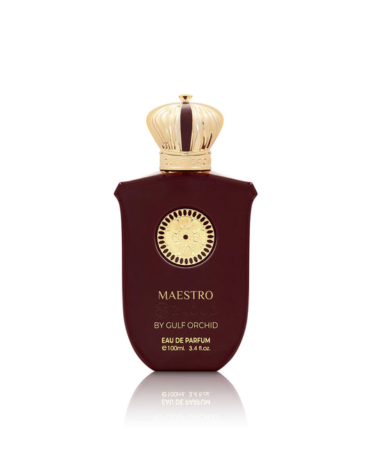 gulf orchid maestro perfume bottle shows against white background